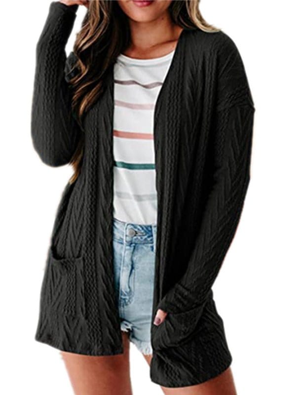 MsDressly Cardigans Solid Loose Knitted Long Sleeve Sweater Cardigan SWE2212051439BLAS