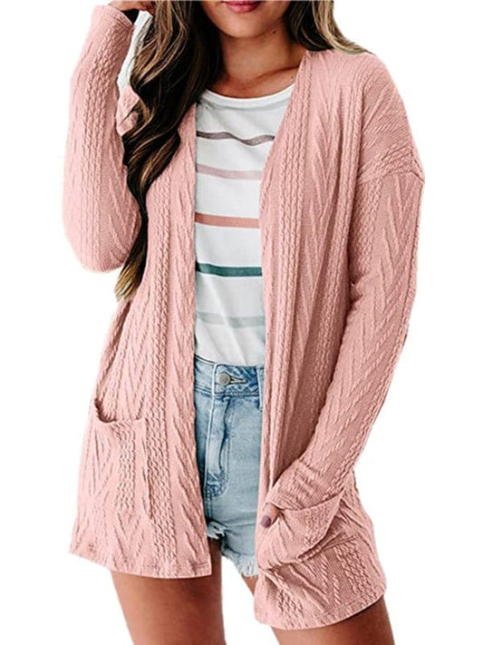 MsDressly Cardigans Solid Loose Knitted Long Sleeve Sweater Cardigan SWE2212051439PINS