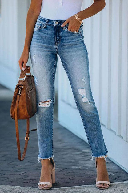 Casual Blue Slim Fit Jeans for Women