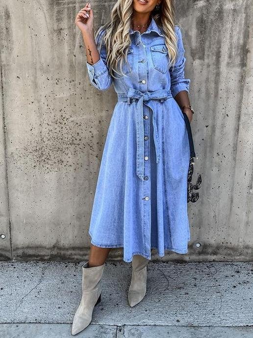 Casual Denim High Waist Pocket Dress - LuckyFash™