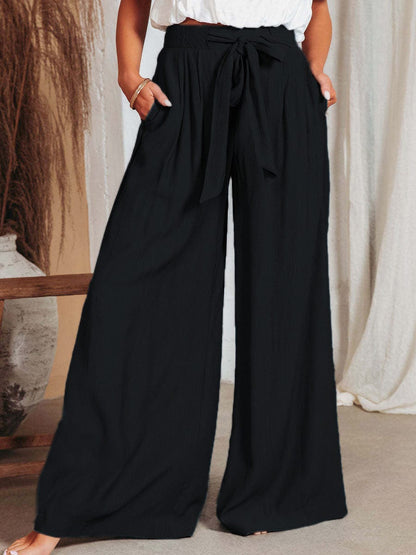 Casual High Waist Solid Color Wide Leg Pants