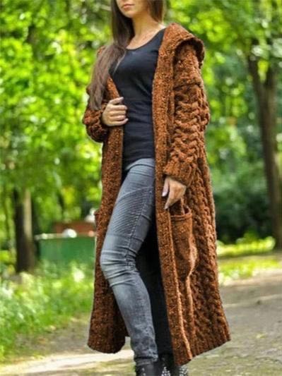 Casual Knitted Long Outerwear With Hood - LuckyFash™