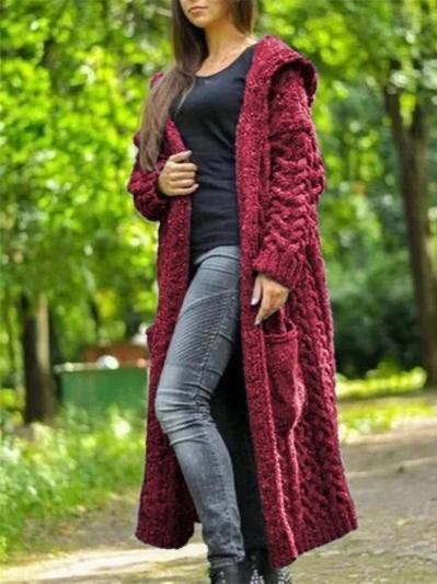 Casual Knitted Long Outerwear With Hood - LuckyFash™