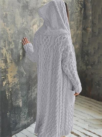 Casual Knitted Long Outerwear With Hood for Women