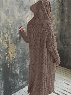 Casual Knitted Long Outerwear With Hood for Women