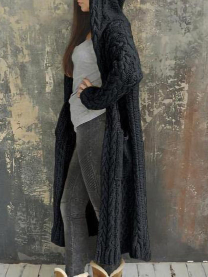 Casual Knitted Long Outerwear With Hood for Women