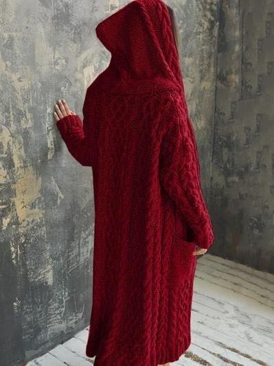 Casual Knitted Long Outerwear With Hood - LuckyFash™