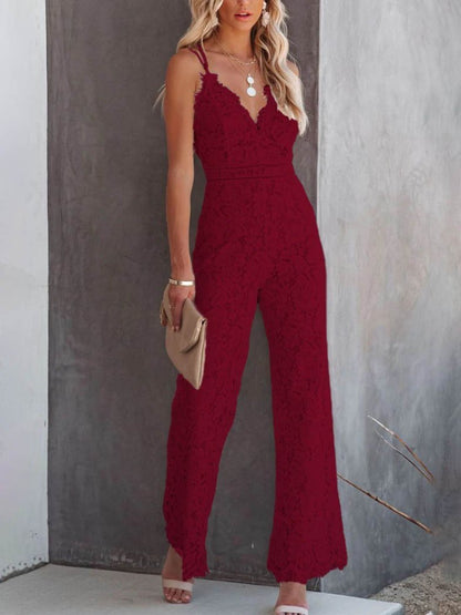 Casual Lace Stitching Suspender Jumpsuit for Women