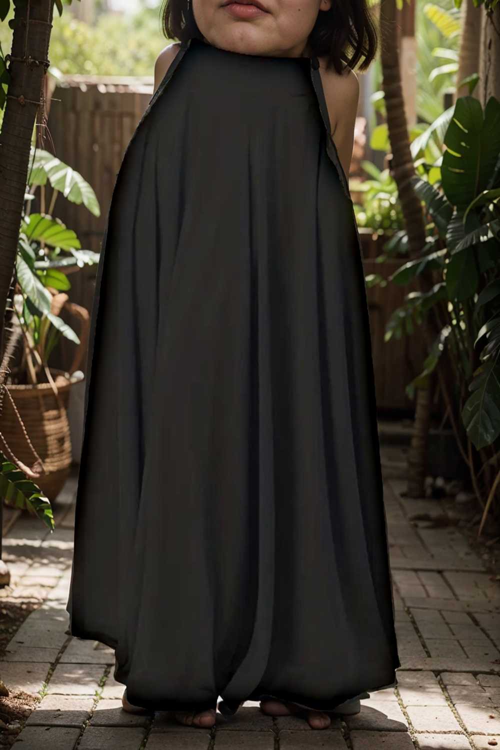 casual pleated pockets high waist loose maxi dress 113706