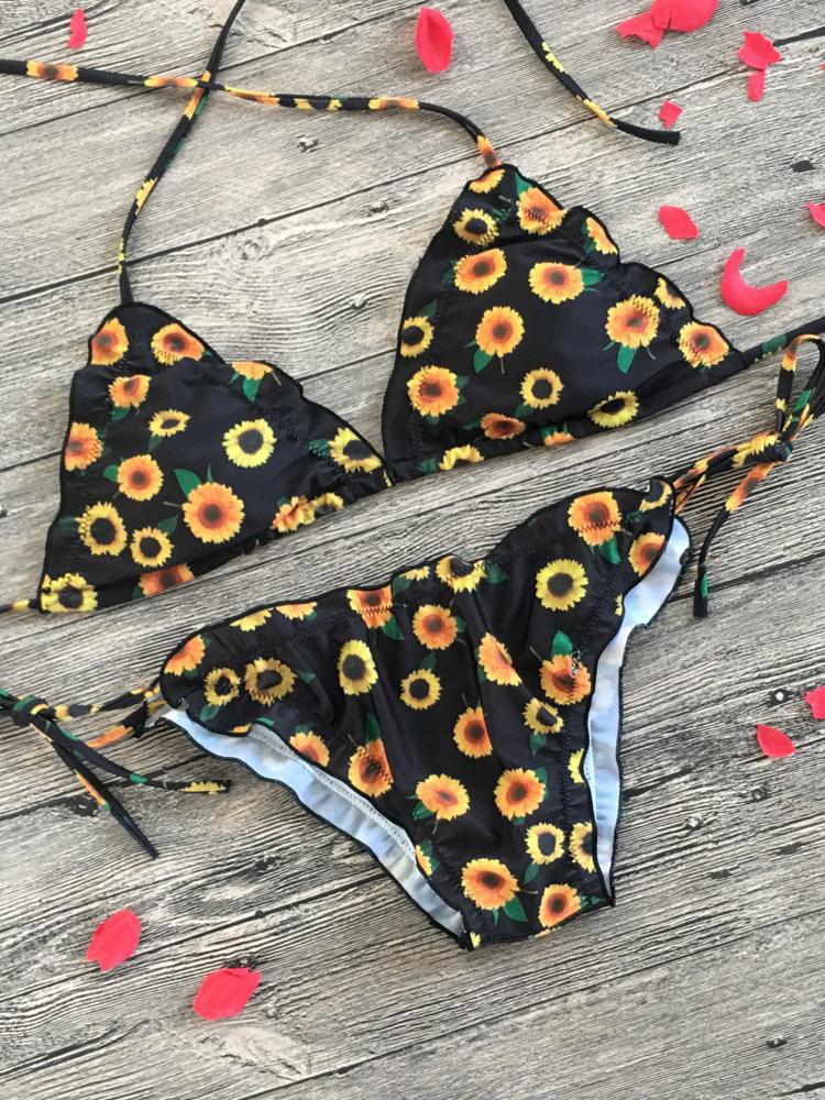 Casual Sexy Vacation Style Floral Printed Fission Bikini Set - LuckyFash™