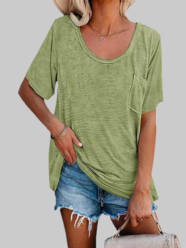 T-shirts - Casual Solid Color Mid-sleeved T-shirt - MsDressly