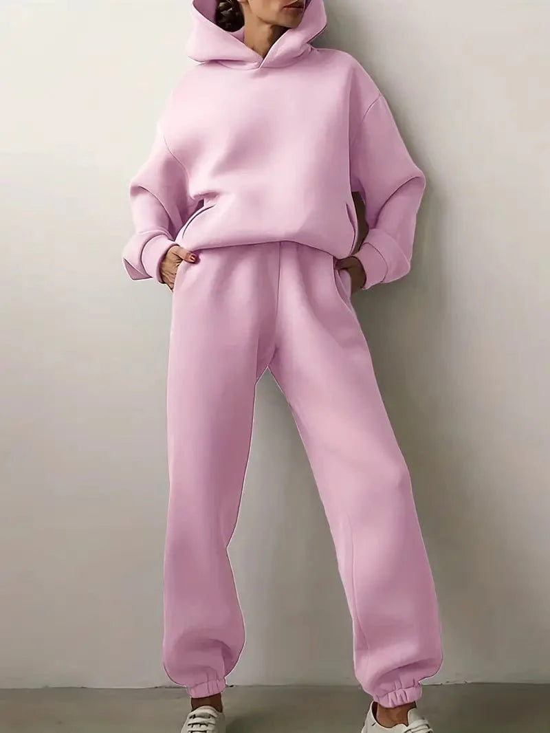 Casual Solid Drop Shoulder Hoodie & Elastic Waist Jogger Pants Two-piece Set