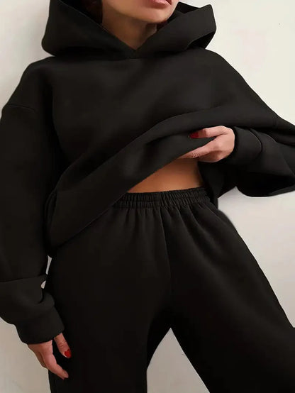 Casual Solid Drop Shoulder Hoodie & Elastic Waist Jogger Pants Two-piece Set