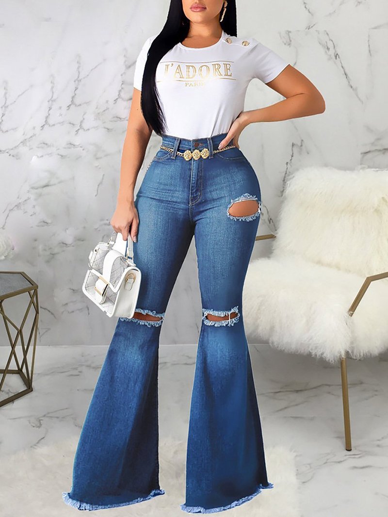 Casual Stretch Skinny Denim Flared Pants for Women