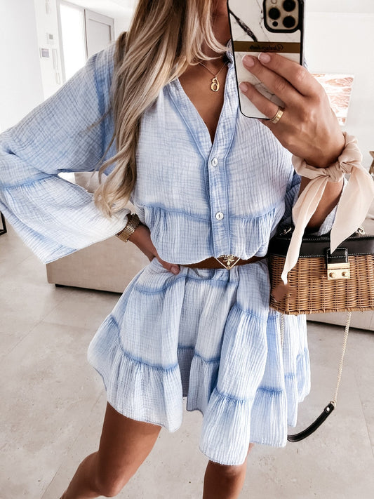 Casual V-neck Long-sleeved Ruffle Dress for Women