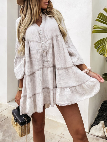 Casual V-neck Long-sleeved Ruffle Dress - LuckyFash™