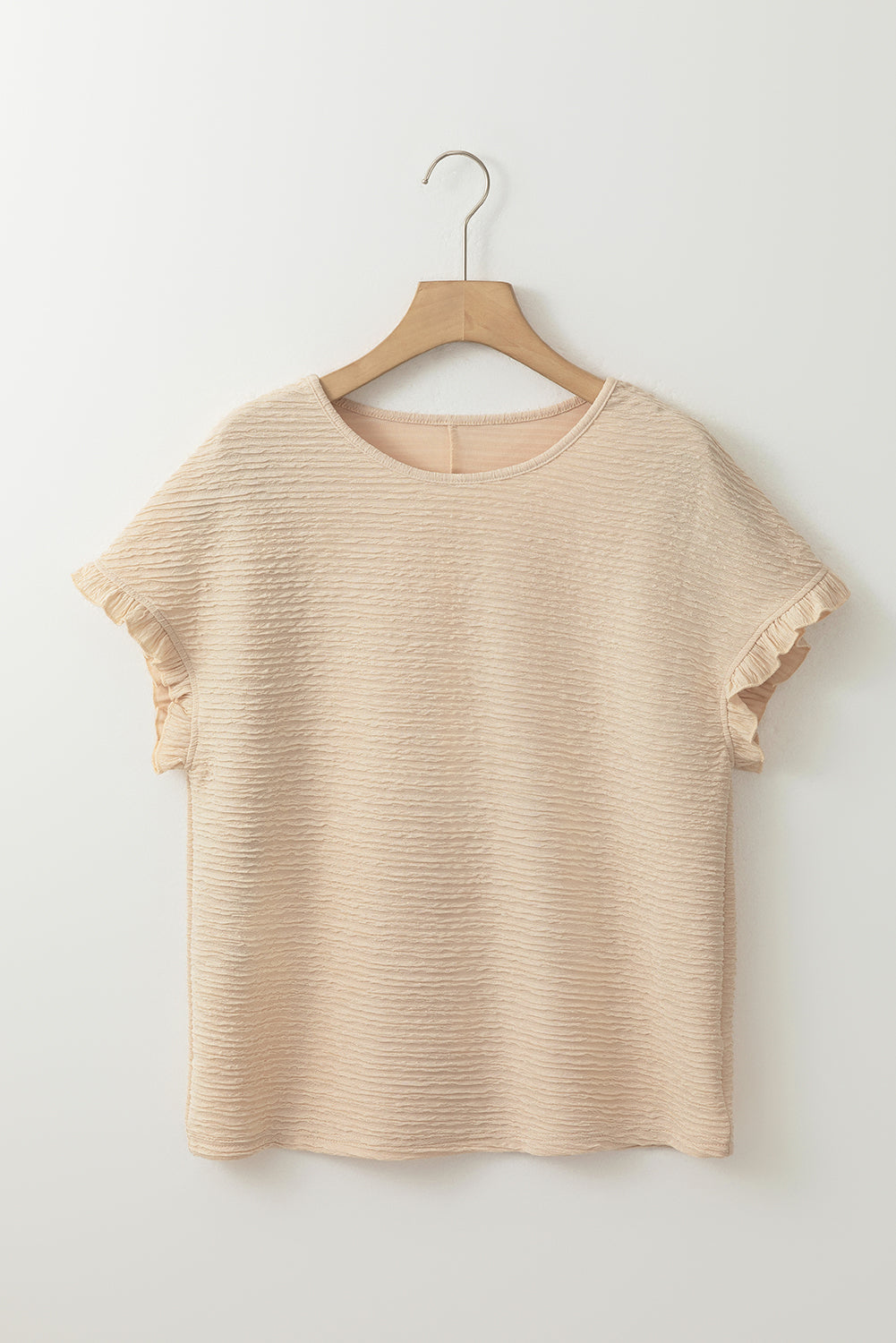 Apricot Solid Textured Ruffled Short Sleeve Blouse