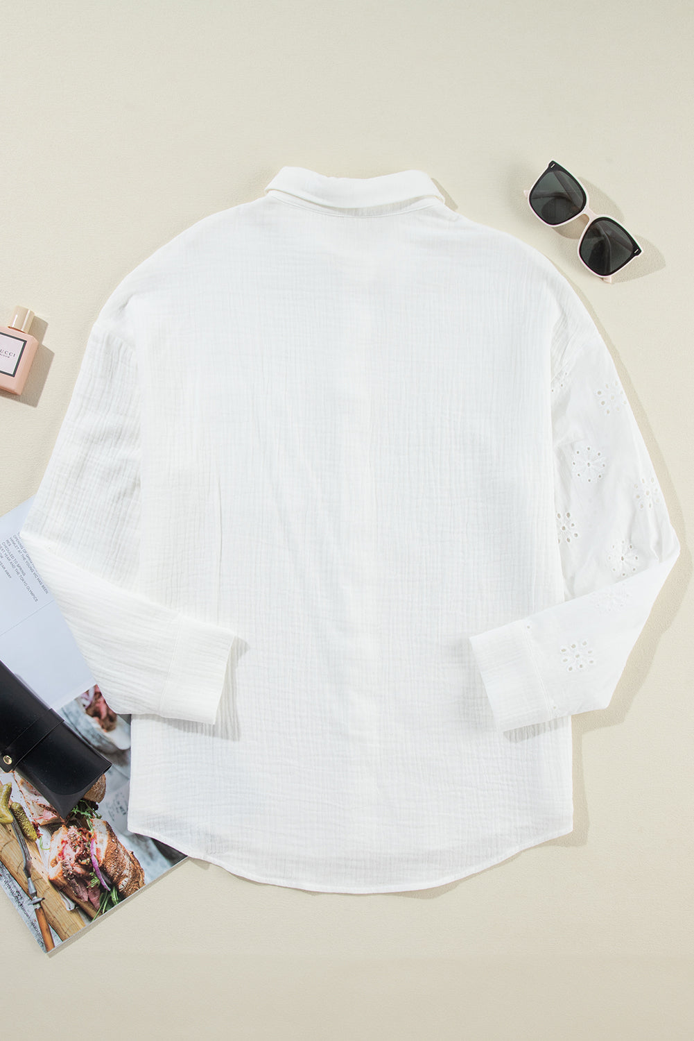 White Broidered Anglaise Crinkle Loose Shirt