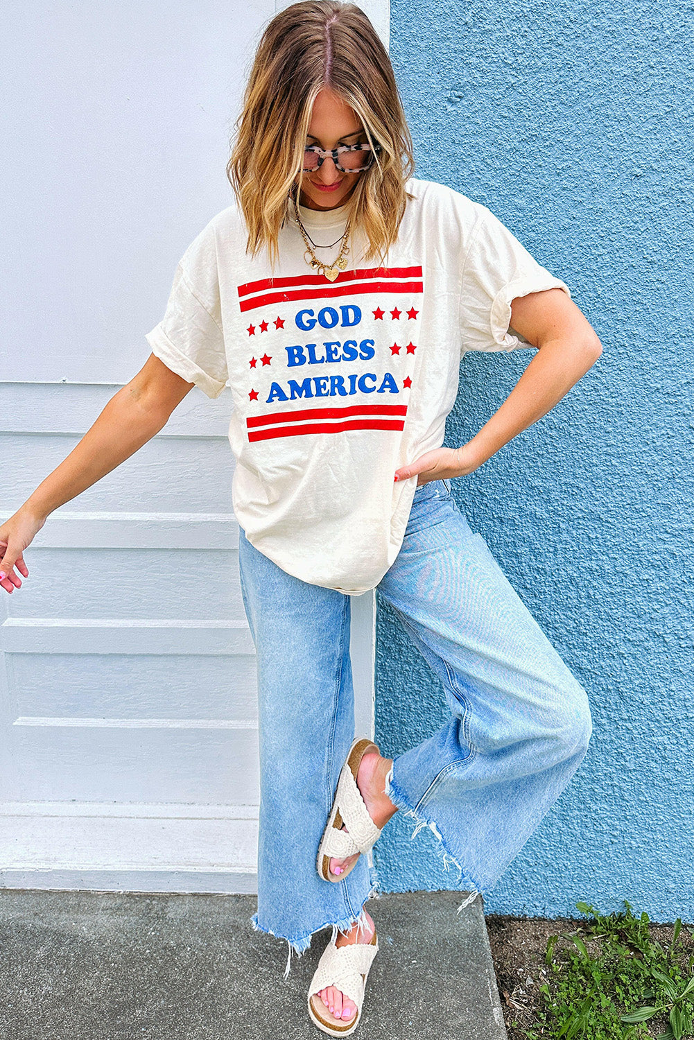 White GOD BLESS AMERICAN Star and Stripe T-Shirts