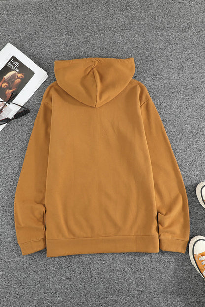 Brown Zip-Up Pocket Drawstring Hoodie Jacket