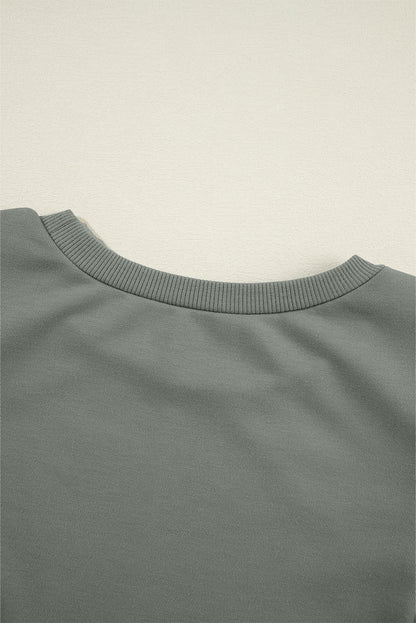 Grayish Green Textured Patchwork Round Neck Sweatshirt