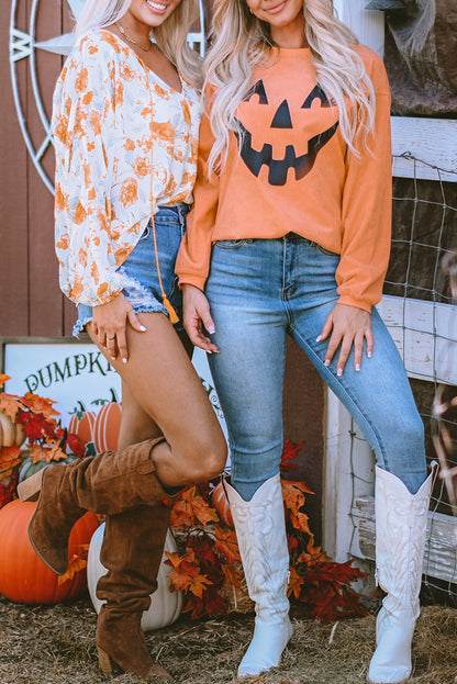 Orange Pumpkin Smile Face Graphic Sweatshirt