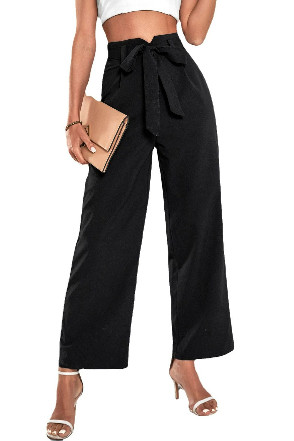 Belted High-Rise Wide Leg Pants