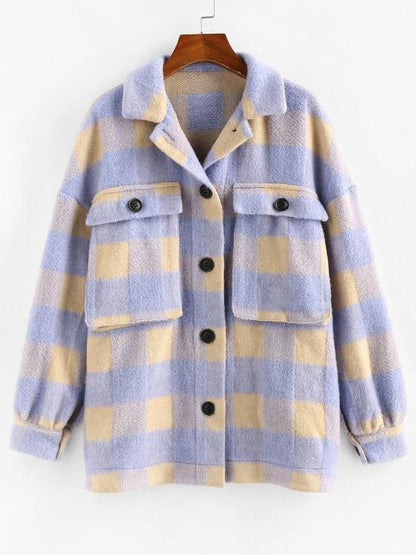 Checkered Drop Shoulder Pocket Coat - LuckyFash™