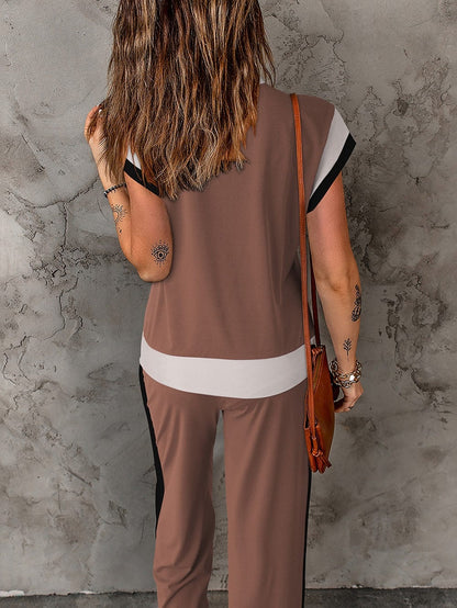 Chestnut Colorblock Casual Two-Piece Summer Set