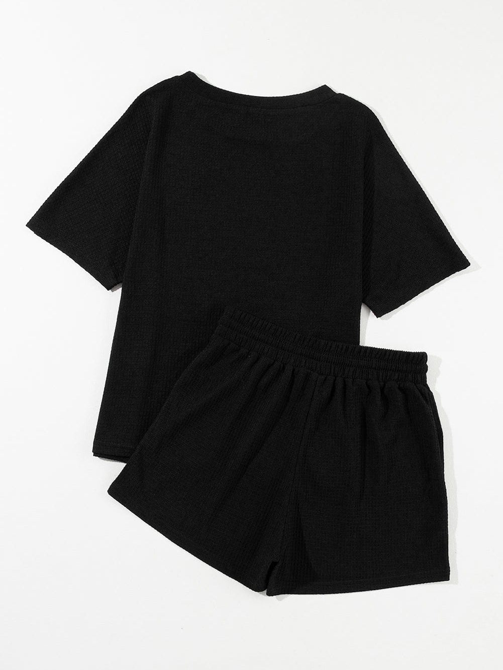 Chic Black Waffle Knit Two Piece Short Set