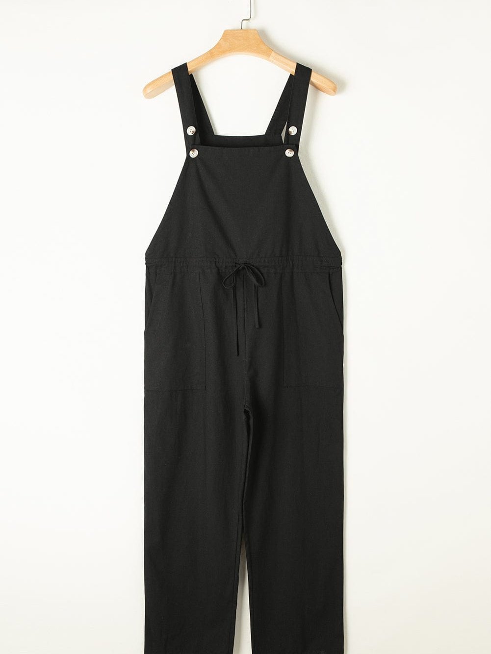 Chic Black Wide Leg Overall with Adjustable Waist and Buttoned Straps