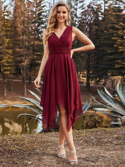 Chic Chiffon Bridesmaid Dress with Unique Asymmetrical Hem