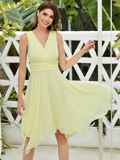 Chic Chiffon Bridesmaid Dress with Unique Asymmetrical Hem