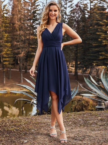 Chic Chiffon Bridesmaid Dress with Unique Asymmetrical Hem