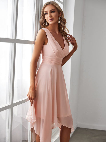 Chic Chiffon Bridesmaid Dress with Unique Asymmetrical Hem