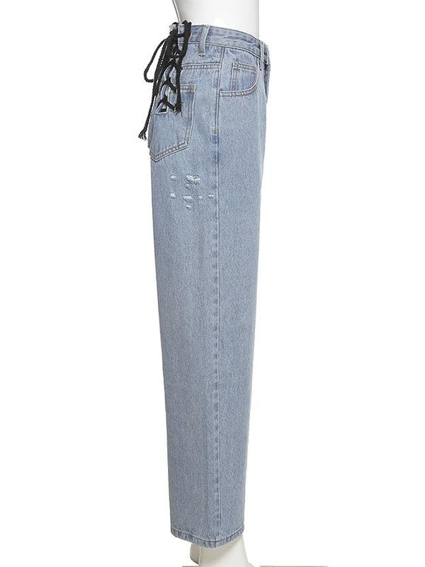 Chic High-waisted Cutout Straight-leg Jeans - LuckyFash™