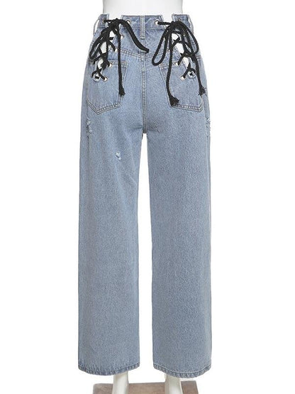 Chic High-waisted Cutout Straight-leg Jeans - LuckyFash™