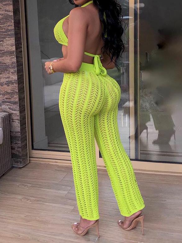 Chic Knitted Mesh Hollow Perspective Two-piece Set