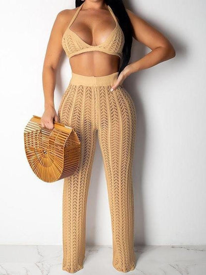 Chic Knitted Mesh Hollow Perspective Two-piece Set