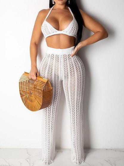 Chic Knitted Mesh Hollow Perspective Two-piece Set for Women