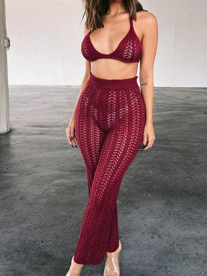 Chic Knitted Mesh Hollow Perspective Two-piece Set for Women