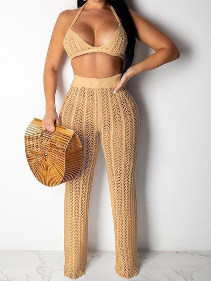 Chic Knitted Mesh Hollow Perspective Two-piece Set for Women