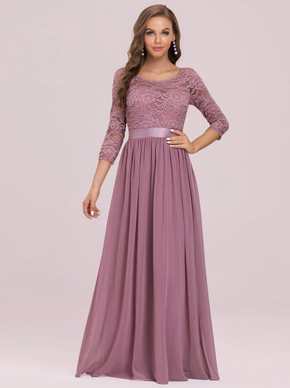 Chic Lace Sleeve Empire Waist Bridesmaid Gown