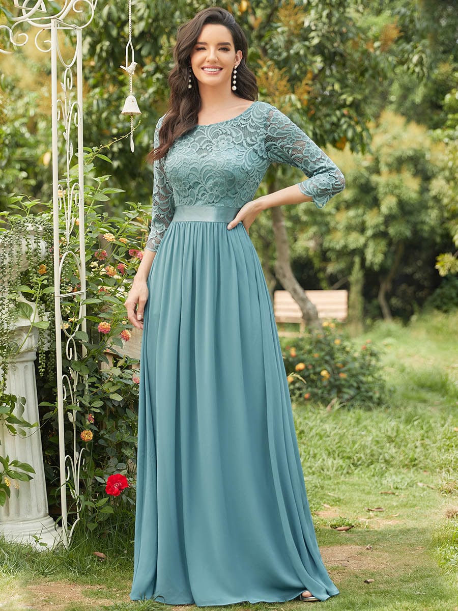 Chic Lace Sleeve Empire Waist Bridesmaid Gown