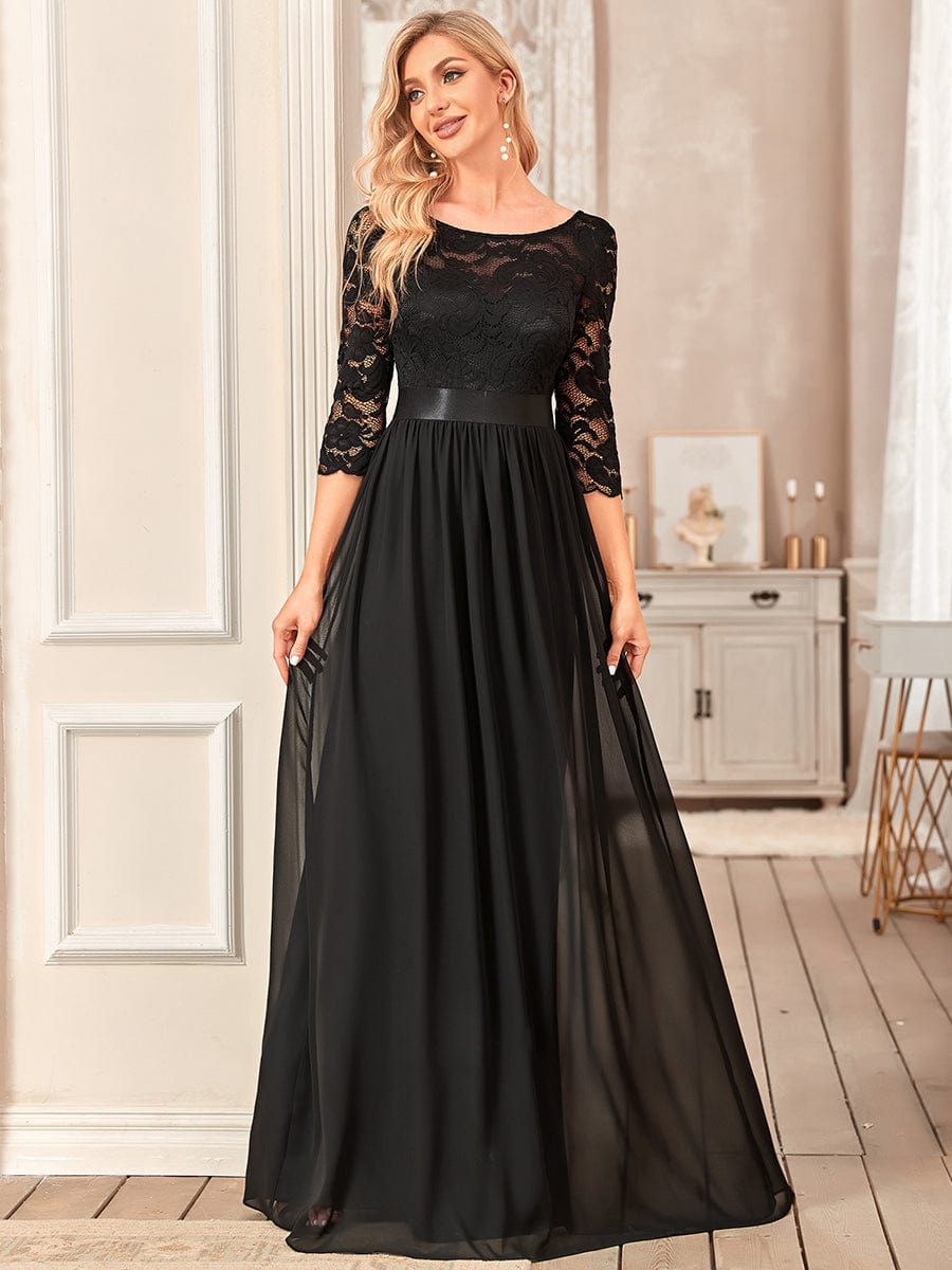 Chic Lace Sleeve Empire Waist Bridesmaid Gown