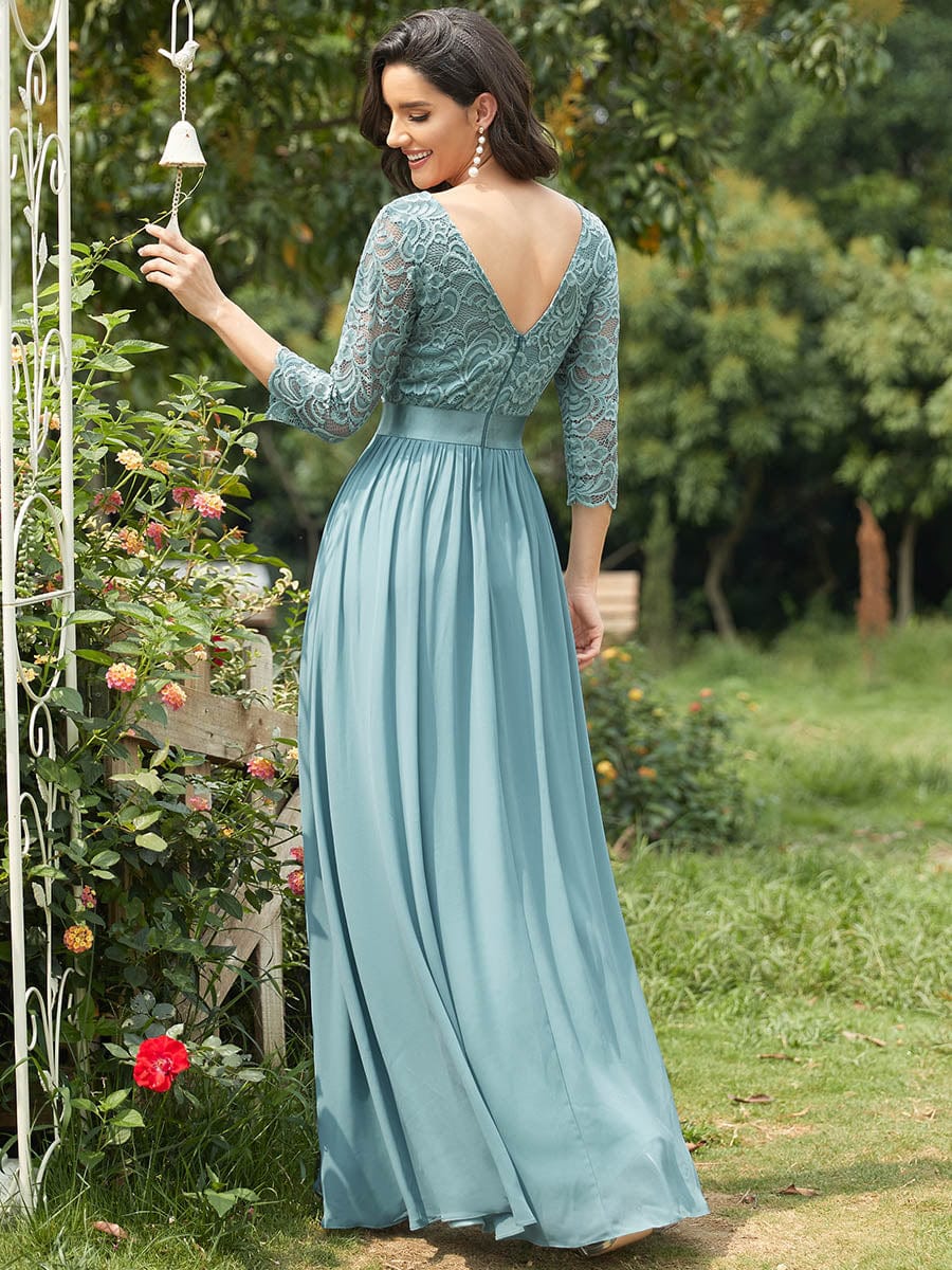 Chic Lace Sleeve Empire Waist Bridesmaid Gown