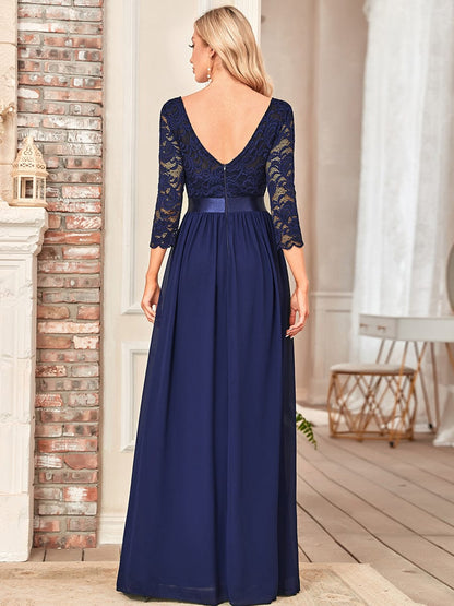 Chic Lace Sleeve Empire Waist Bridesmaid Gown