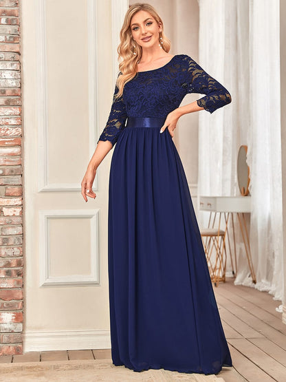 Chic Lace Sleeve Empire Waist Bridesmaid Gown