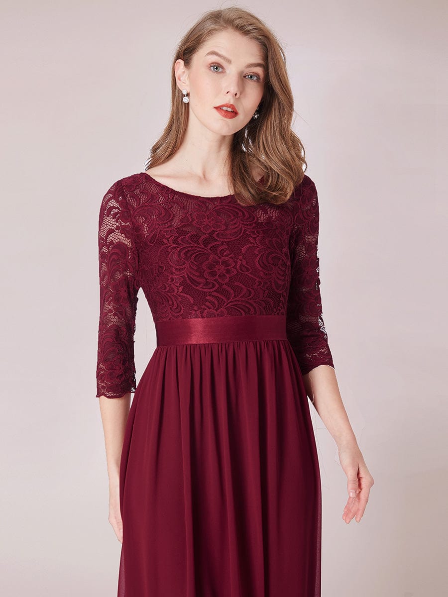 Chic Lace Sleeve Empire Waist Bridesmaid Gown