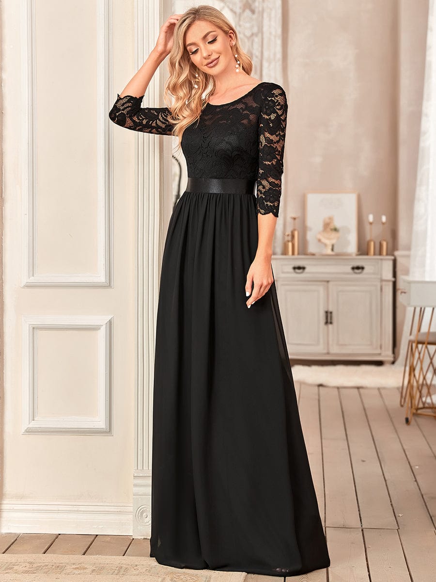 Chic Lace Sleeve Empire Waist Bridesmaid Gown